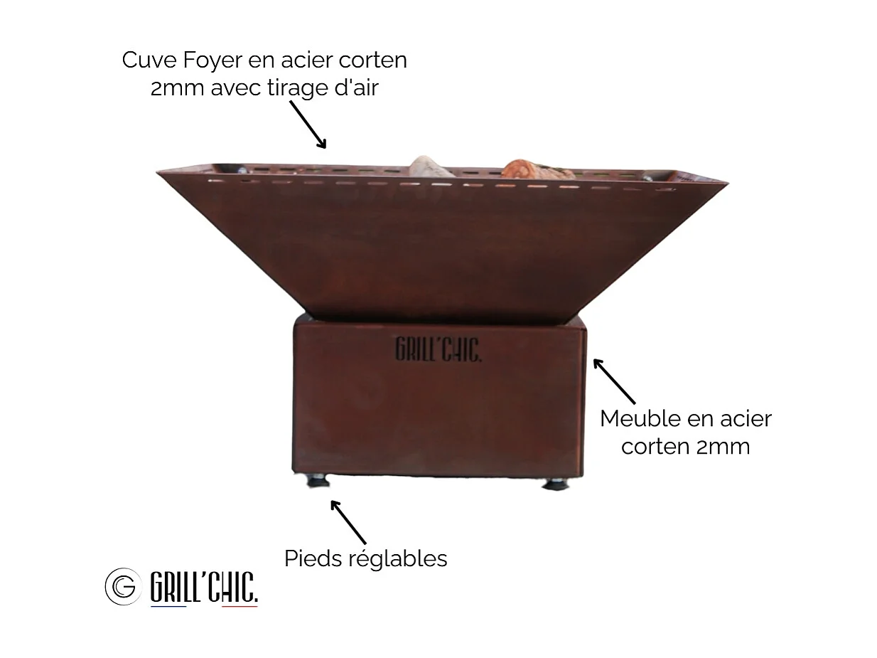Bol à feu MINI CEVENOL Simple Cuve Corten - Carré L - Spacieux et élégant pour des soirées chaleureuses et conviviales