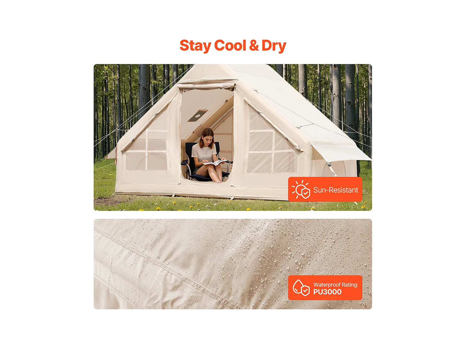 Tente de Camping Gonflable Glamping SucceBuy pour 3 à 5 Personnes avec Pompe à Main