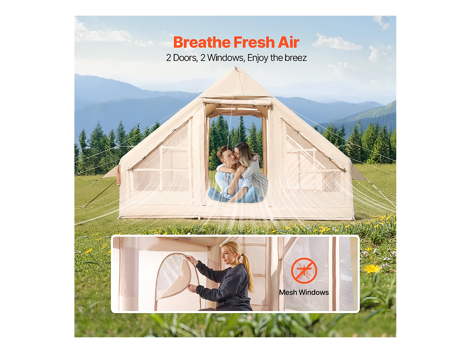 Tente de Camping Gonflable Glamping SucceBuy pour 3 à 5 Personnes avec Pompe à Main