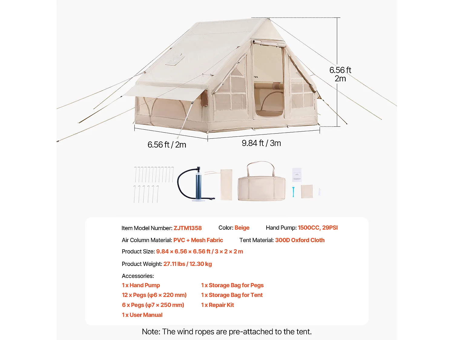 Tente de Camping Gonflable Glamping SucceBuy pour 3 à 5 Personnes avec Pompe à Main