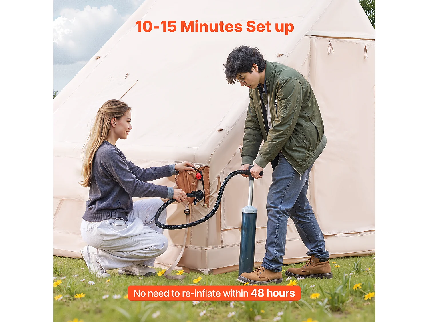 Tente de Camping Gonflable Glamping SucceBuy pour 3 à 5 Personnes avec Pompe à Main