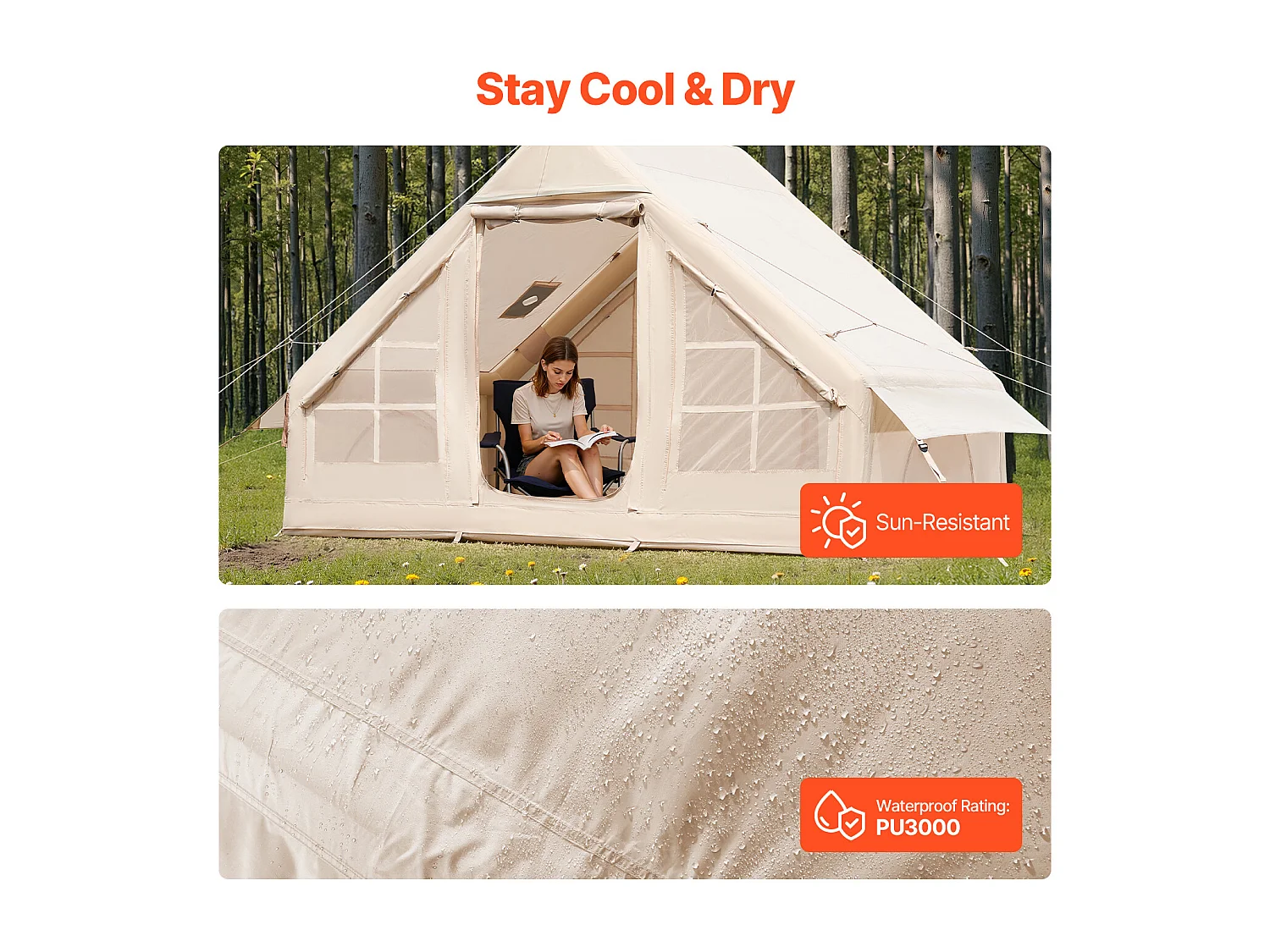 Tente de Camping Gonflable Glamping SucceBuy pour 3 à 5 Personnes avec Pompe à Main