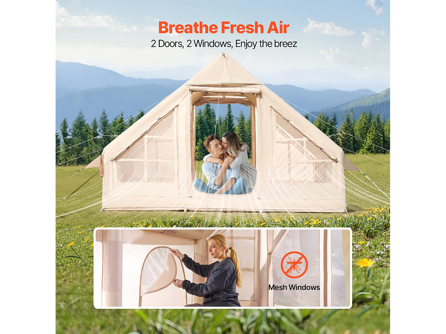 Tente de Camping Gonflable Glamping SucceBuy pour 3 à 5 Personnes avec Pompe à Main