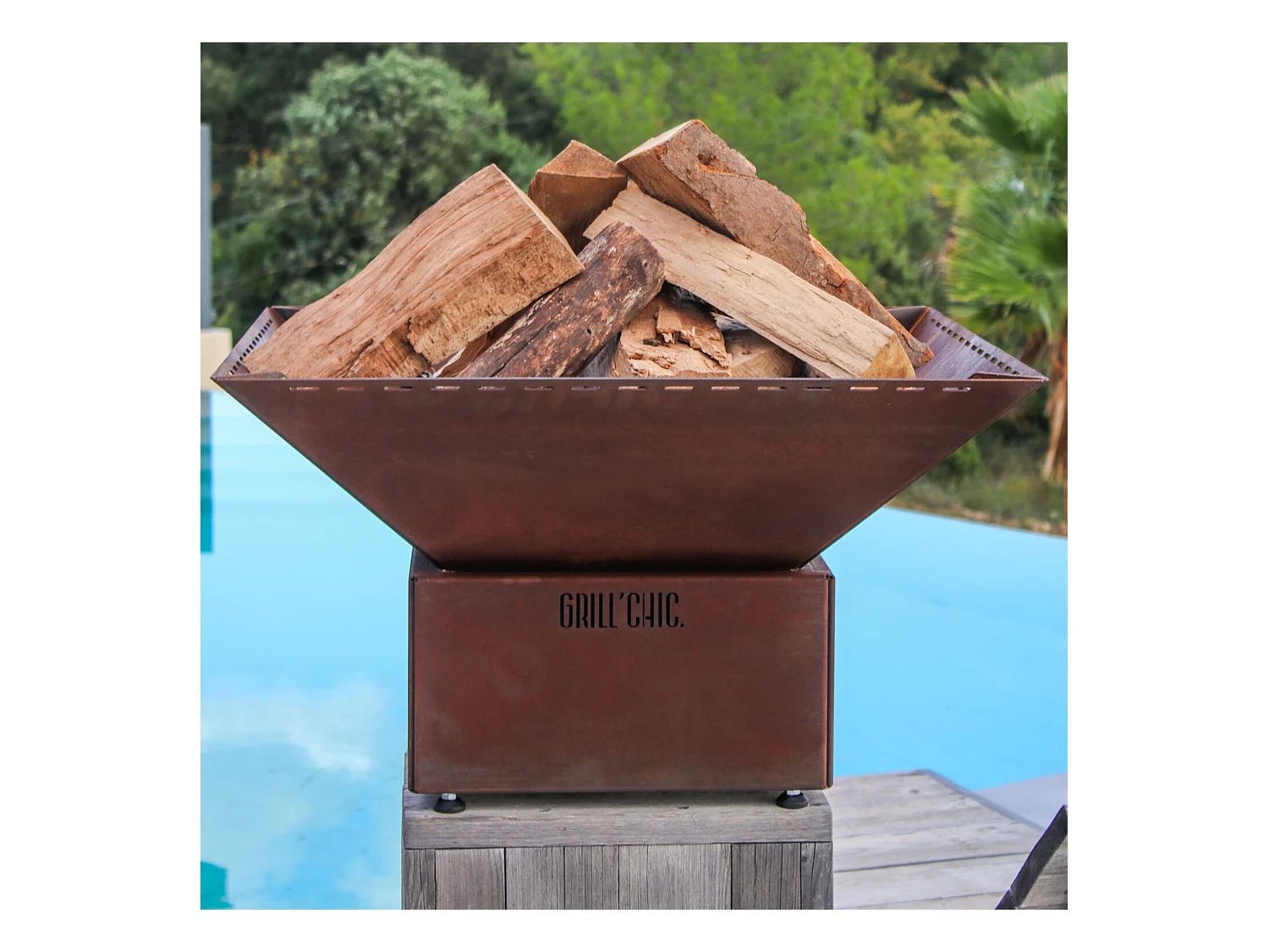 MINI CEVENOL Simple Cuve Corten - Bol à feu M carré sans rangement bois - Robuste et esthétique, idéal pour des feux en toute sécurité