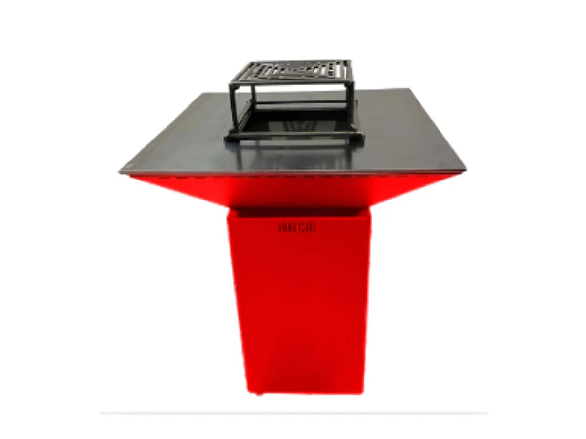 CEVENOL Brasero Plancha Barbecue Double Cuve Acier Thermolaqué - Rouge - Sans rangement bois - Modèle pratique et coloré