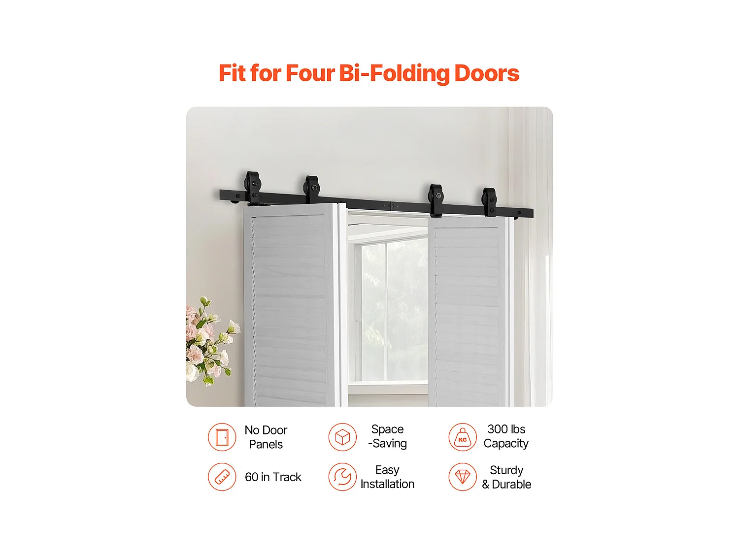 Kit Herrajes para Puerta de Granero Corredera Plegable SucceBuy 1524 mm Riel Simple