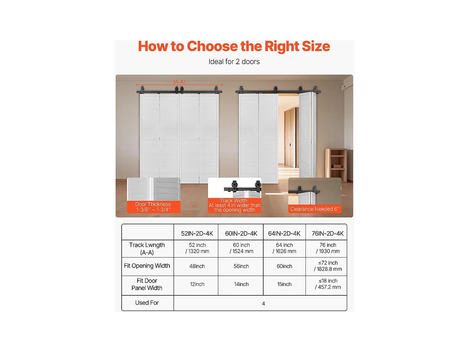 Kit Herrajes para Puerta de Granero Corredera Plegable SucceBuy 1524 mm Riel Simple