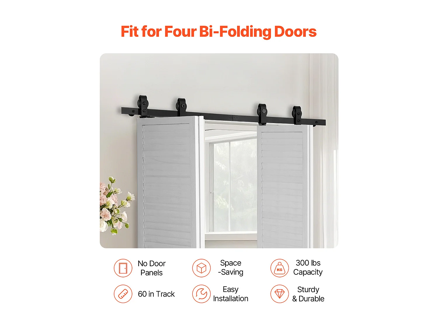 Kit Quincaillerie de Porte Grange Coulissante Pliante SucceBuy 1524 mm Rail Simple