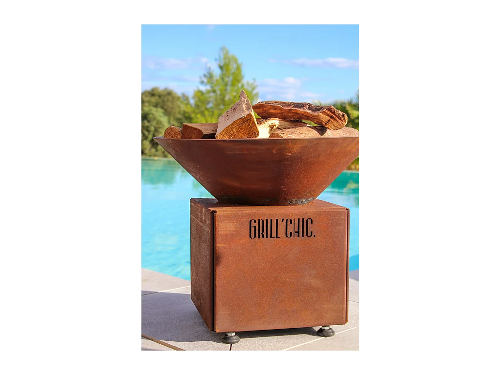 MINI CEVENOL Simple Cuve Corten - Bol à feu L rond sans rangement bois - Grande capacité et style industriel pour un extérieur raffiné