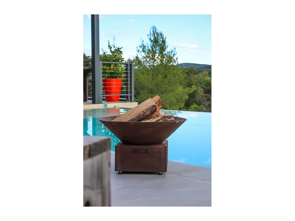 MINI CEVENOL Simple Cuve Corten - Bol à feu L rond sans rangement bois - Grande capacité et style industriel pour un extérieur raffiné