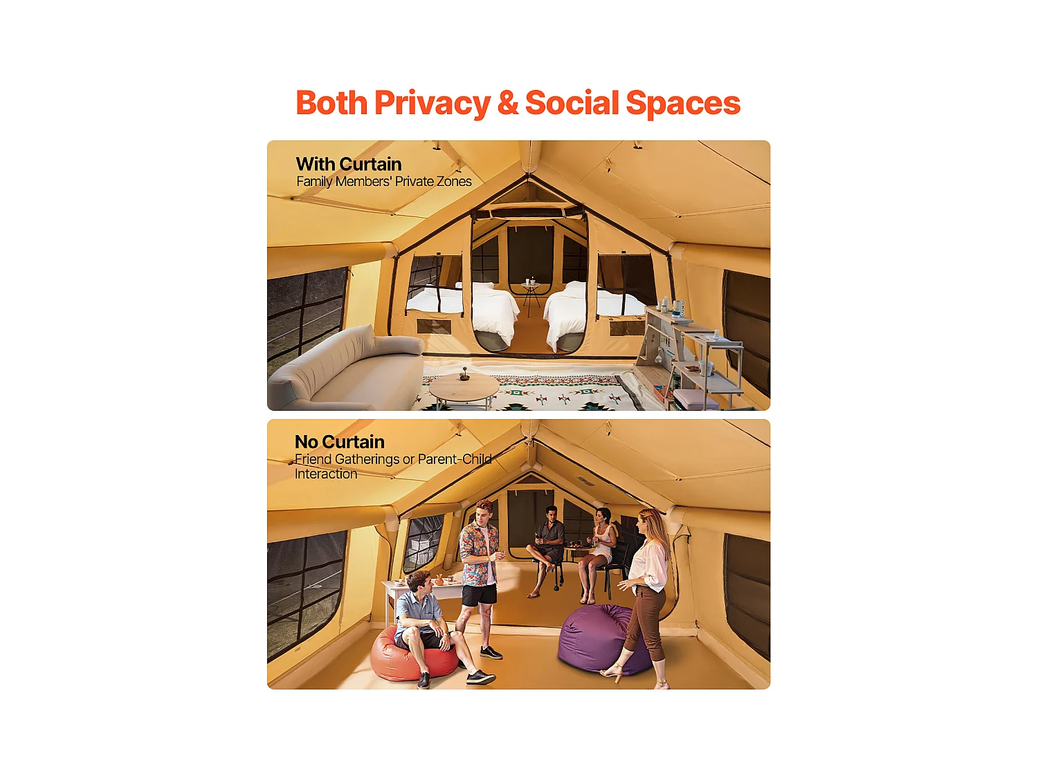 Tonnelle de Jardin / Tente de Camping Gonflable Glamping SucceBuy pour 8 à 12 Personnes avec Pompe