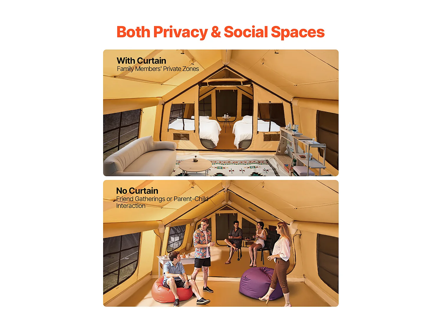 Tonnelle de Jardin / Tente de Camping Gonflable Glamping SucceBuy pour 8 à 12 Personnes avec Pompe