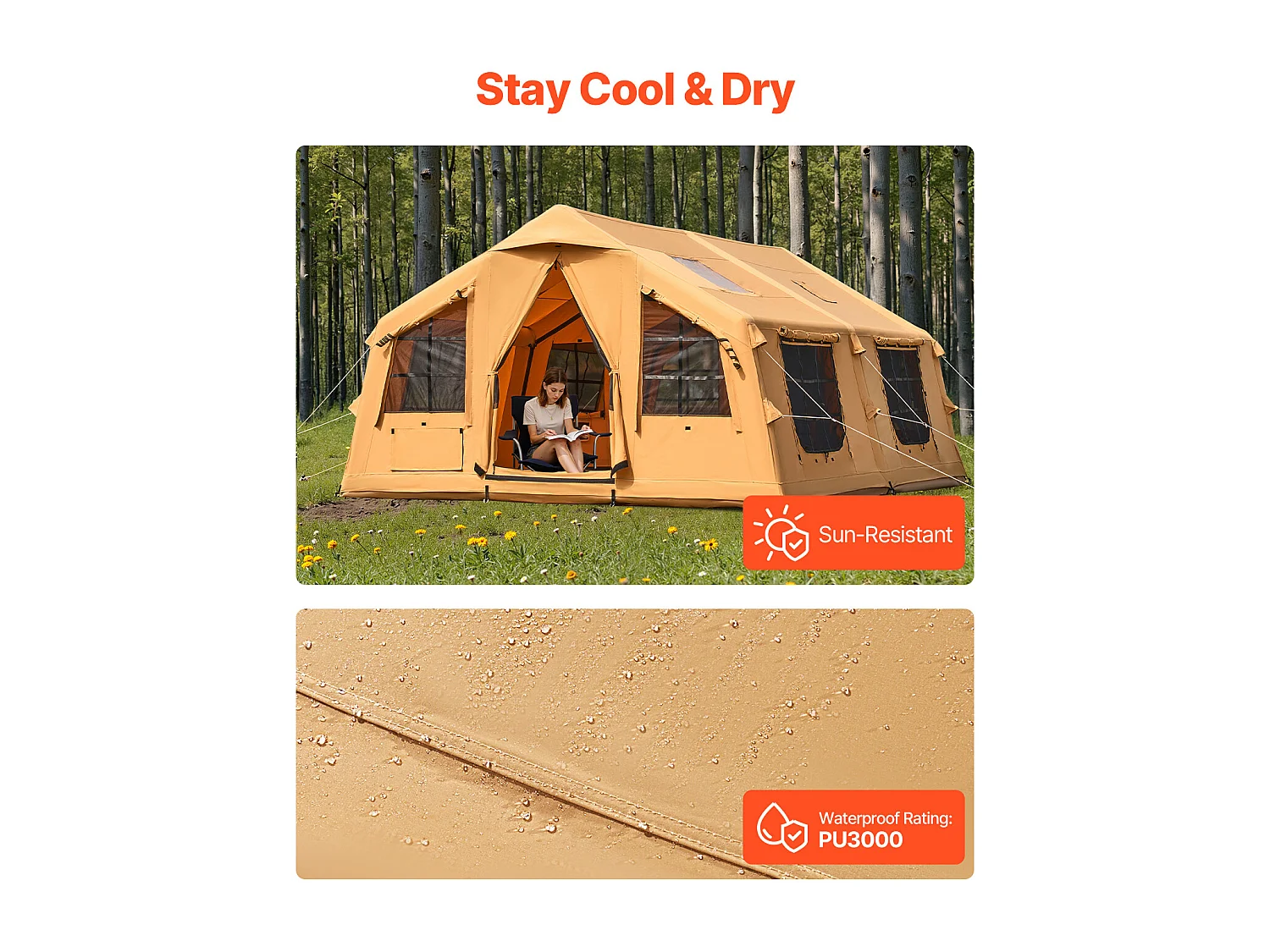 Tonnelle de Jardin / Tente de Camping Gonflable Glamping SucceBuy pour 8 à 12 Personnes avec Pompe