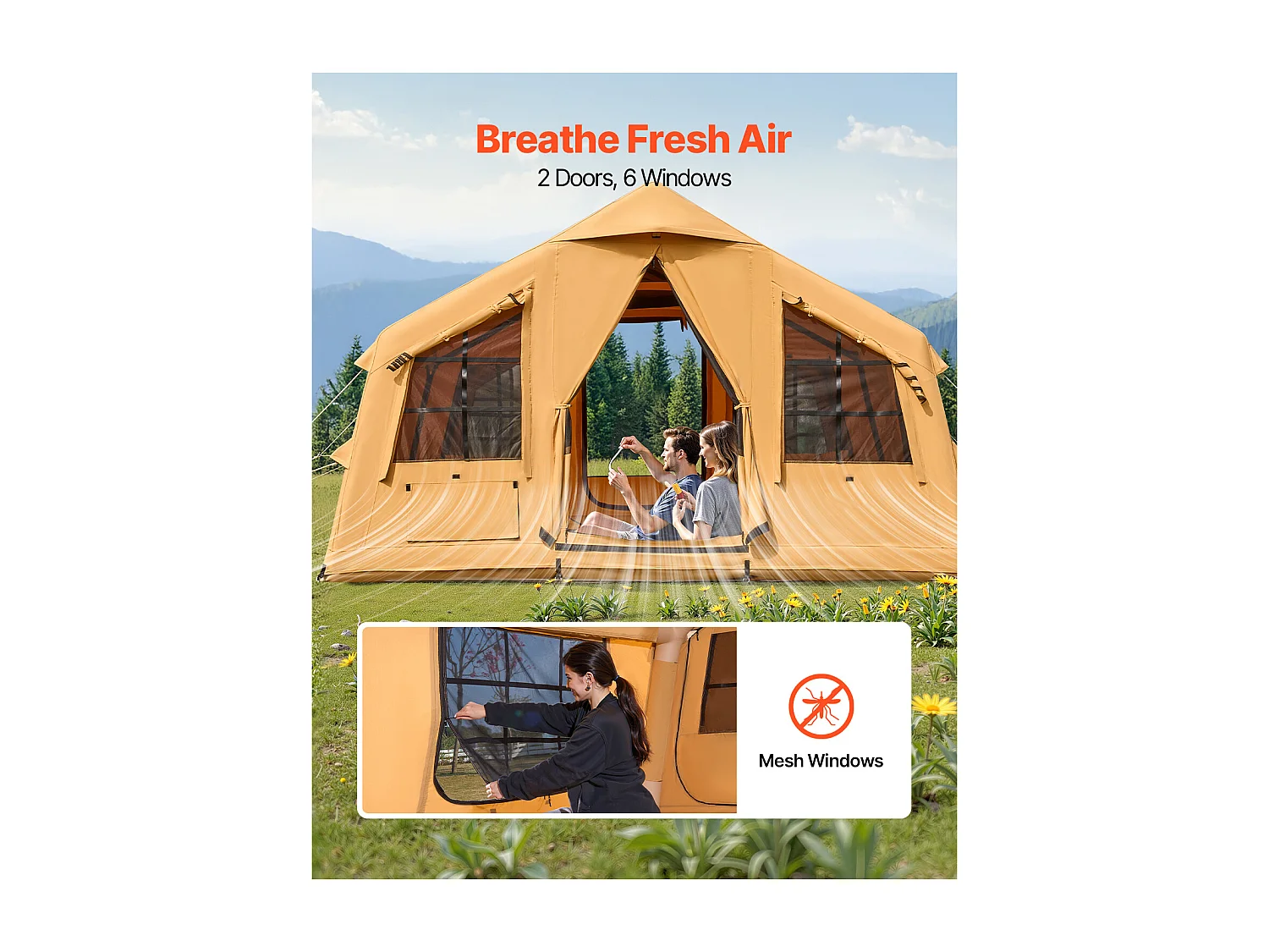 Tonnelle de Jardin / Tente de Camping Gonflable Glamping SucceBuy pour 8 à 12 Personnes avec Pompe