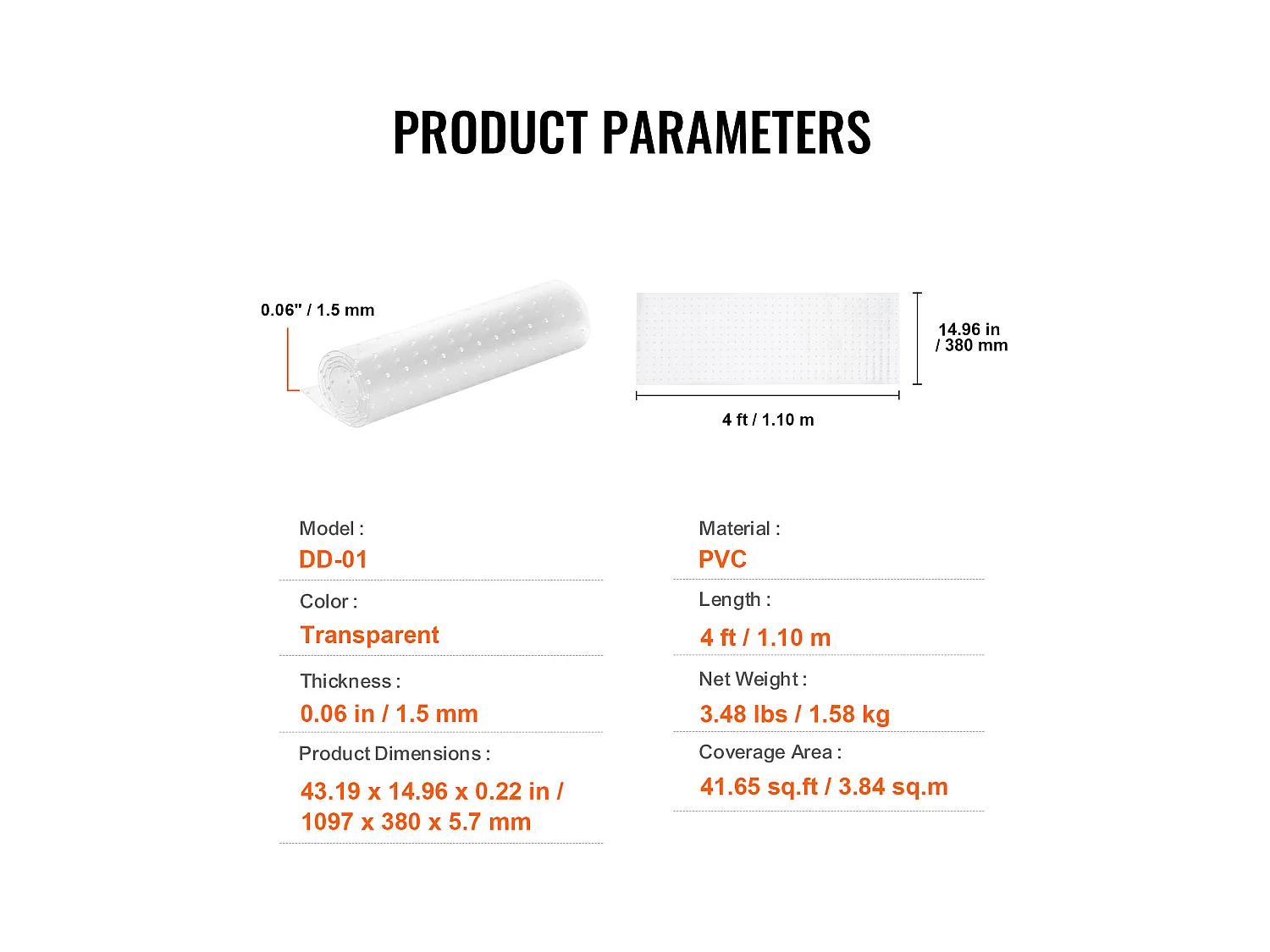 Film de Protection de Tapis, SucceBuy Tapis Protecteur pour Chat 38 cm × 1.10 m PVC Anti-griffes Anti-dérapant