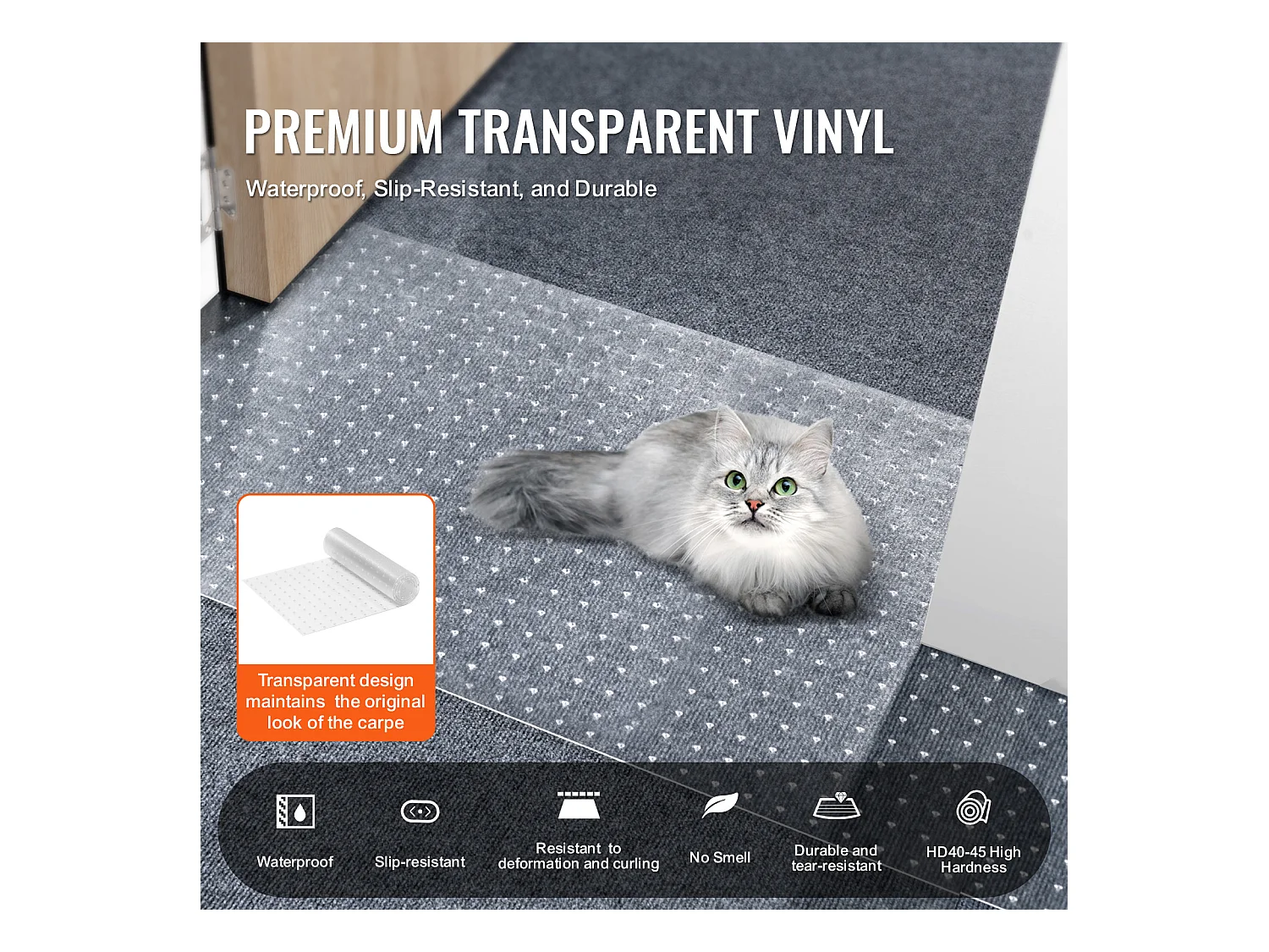 Film de Protection de Tapis, SucceBuy Tapis Protecteur pour Chat 38 cm × 1.10 m PVC Anti-griffes Anti-dérapant
