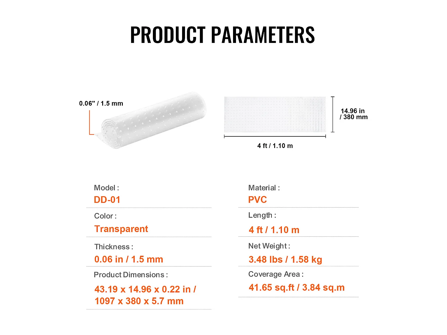 Film de Protection de Tapis, SucceBuy Tapis Protecteur pour Chat 38 cm × 1.10 m PVC Anti-griffes Anti-dérapant