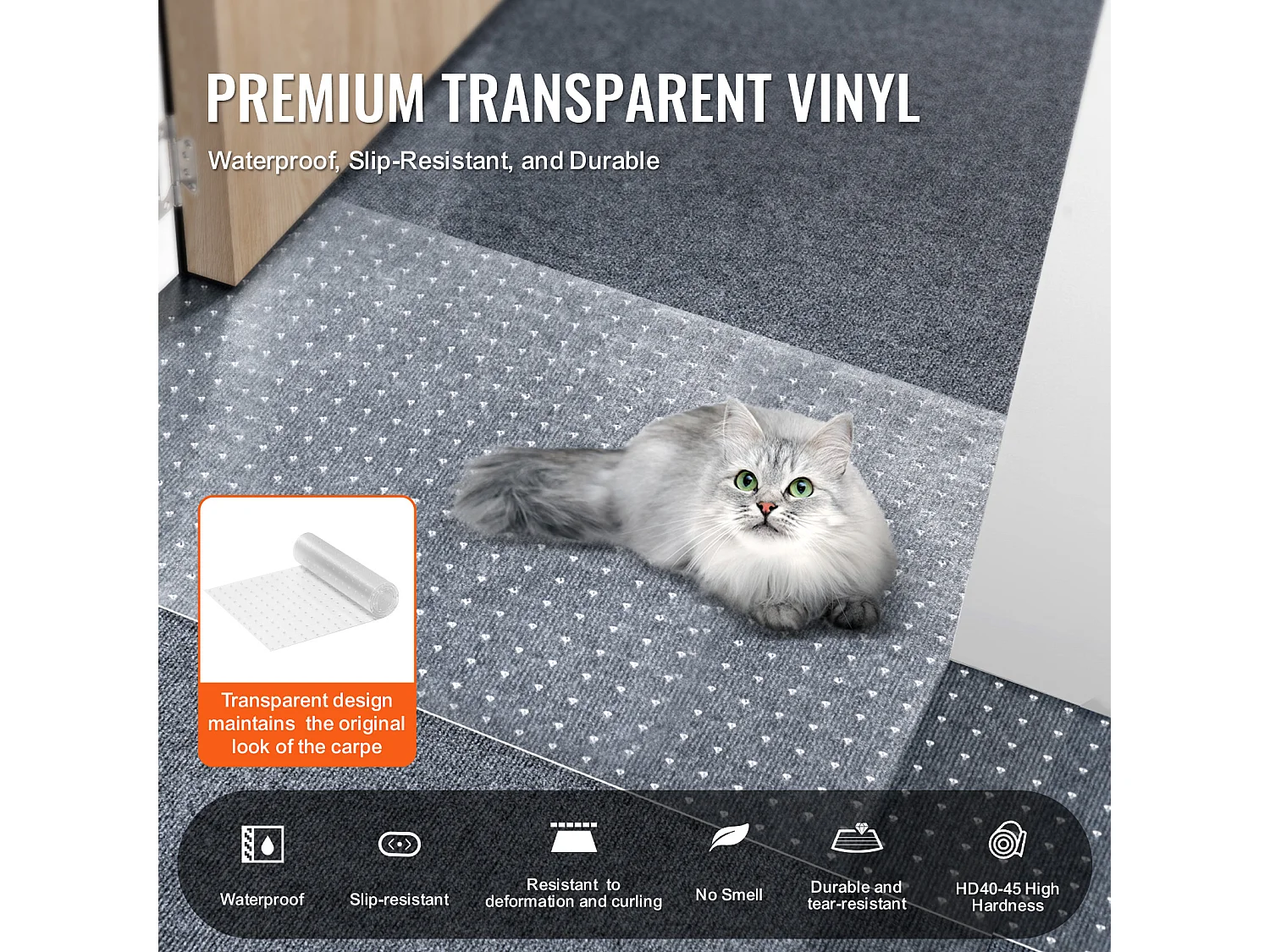 Film de Protection de Tapis, SucceBuy Tapis Protecteur pour Chat 38 cm × 1.10 m PVC Anti-griffes Anti-dérapant