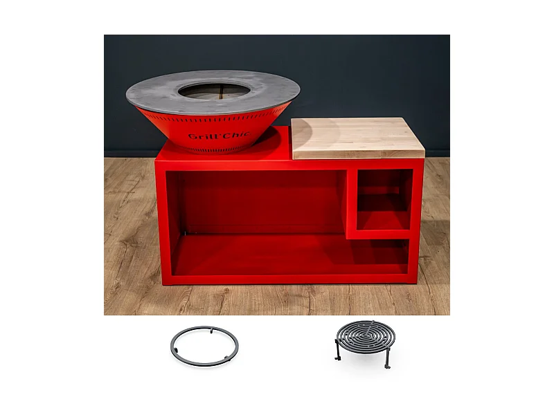 Set Brasero Découverte - TRADITIONNEL Double Cuve Aluminum - 103 cm - Rouge - Design moderne pour un extérieur chaleureux et coloré