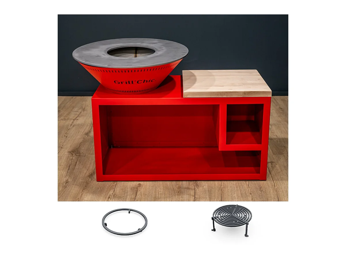 Set Brasero Découverte - TRADITIONNEL Double Cuve Aluminum - 103 cm - Rouge - Design moderne pour un extérieur chaleureux et coloré