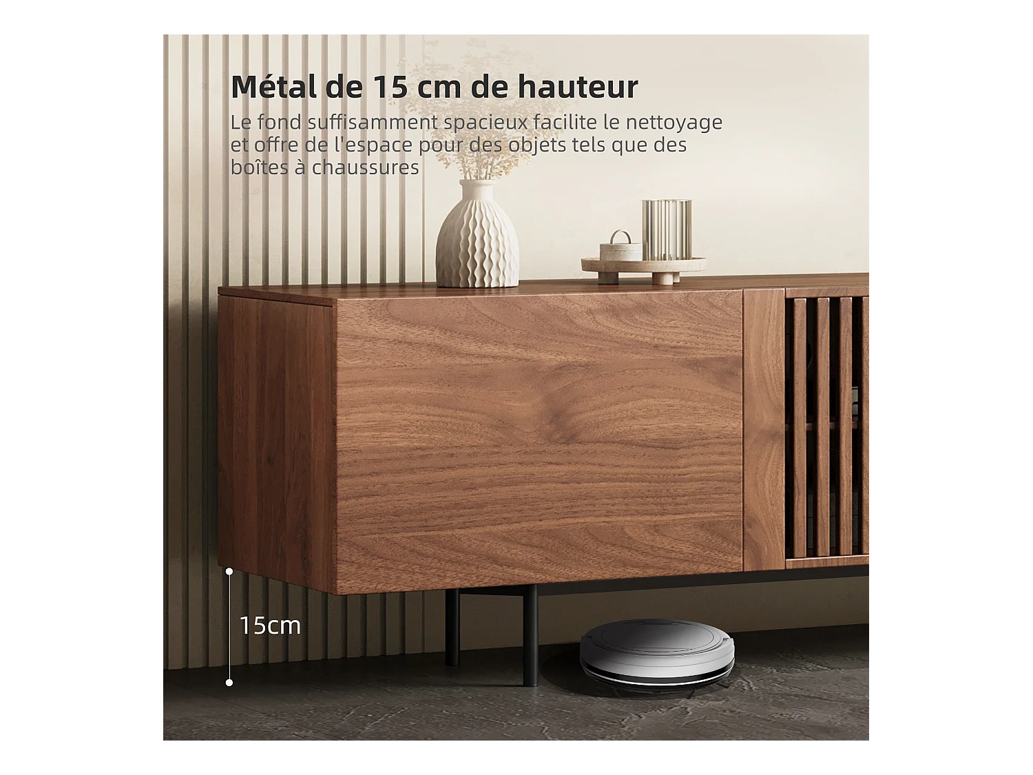 Meuble TV moderne 75", avec grand espace de rangement, console multimédia 240 cm, pour salon et chambre, couleur noyer