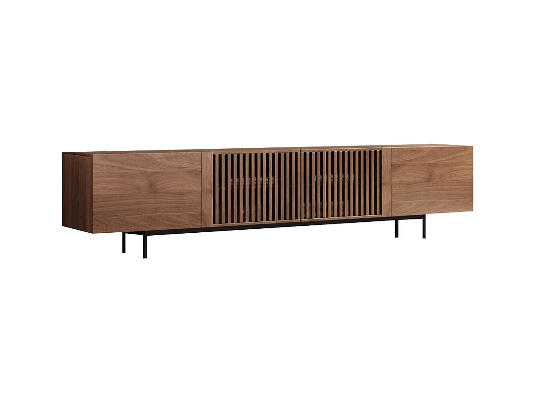 Meuble TV moderne 75", avec grand espace de rangement, console multimédia 240 cm, pour salon et chambre, couleur noyer