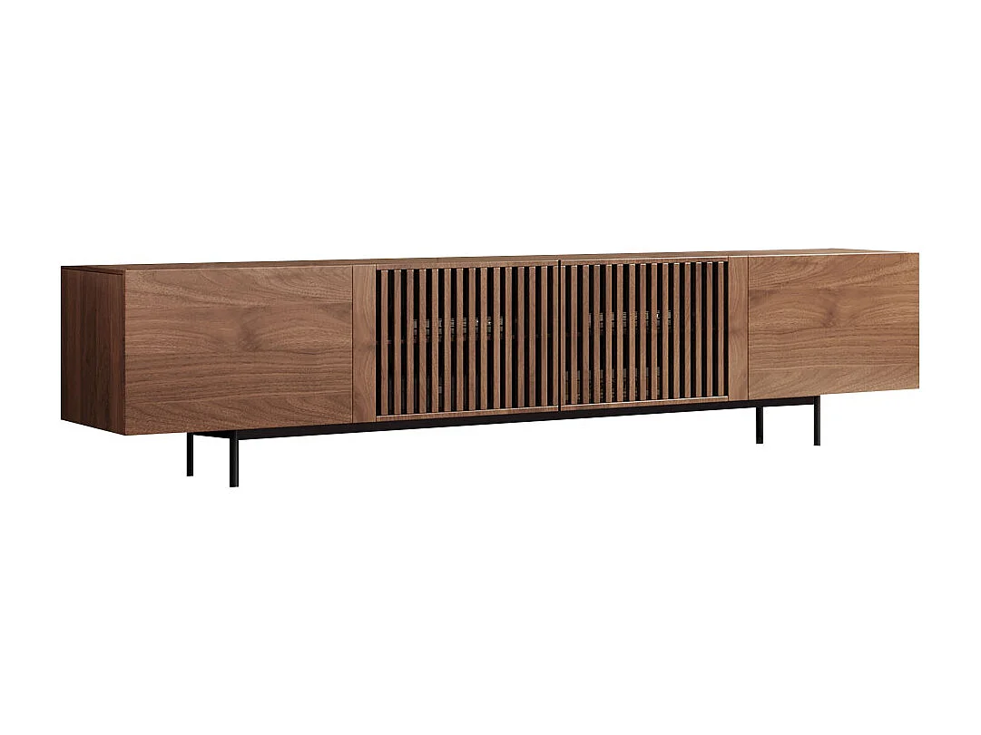 Meuble TV moderne 75", avec grand espace de rangement, console multimédia 240 cm, pour salon et chambre, couleur noyer