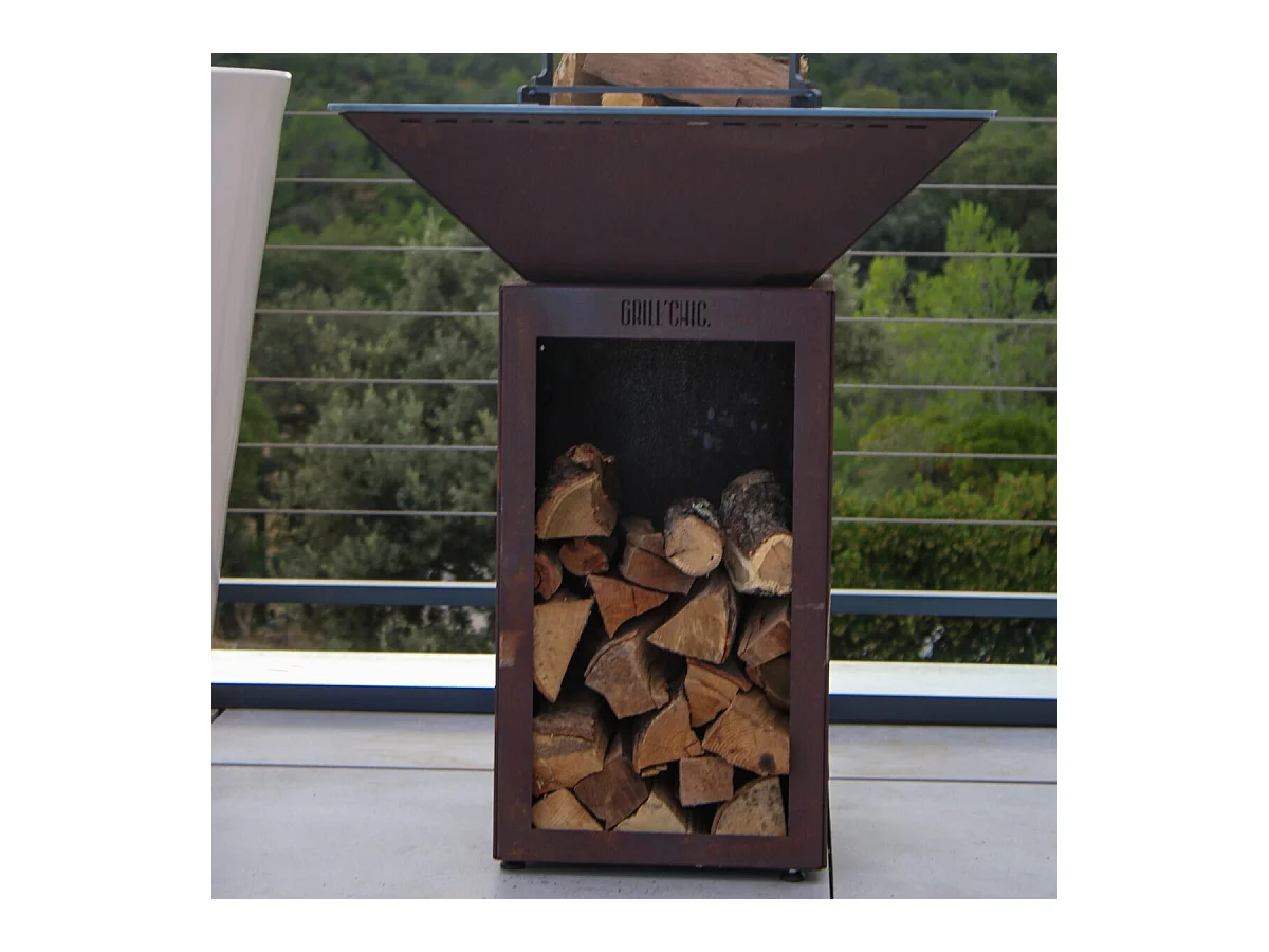 Pack Découverte Brasero AUVERGNAT Corten Simple Cuve Carré 62x76 cm - Sans rangement bois - Un brasero carré et traditionnel pour cuisiner au feu de bois avec