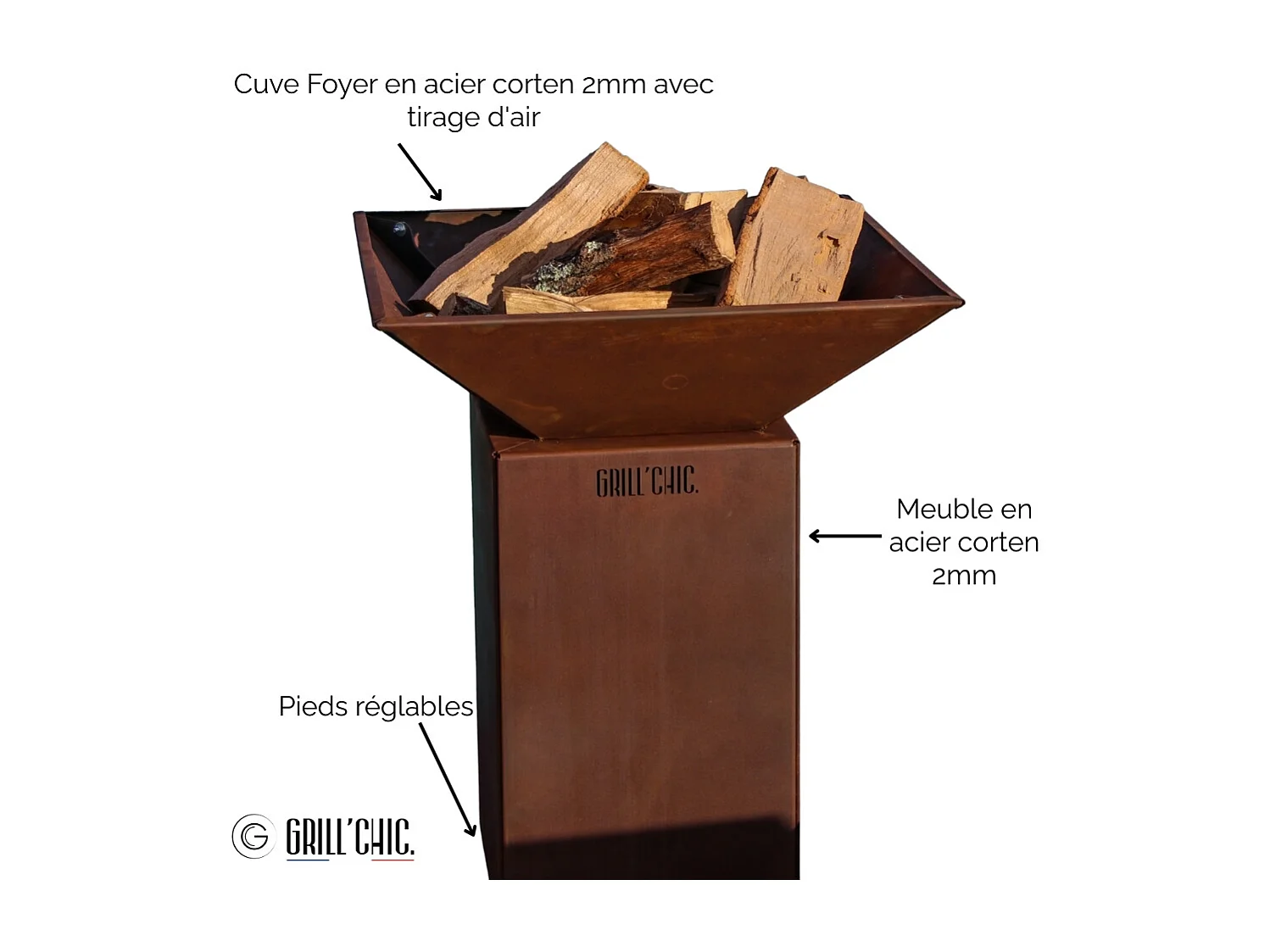 Bol A Feu Auvergnat Corten Normal Carre 62 Simple Cuve