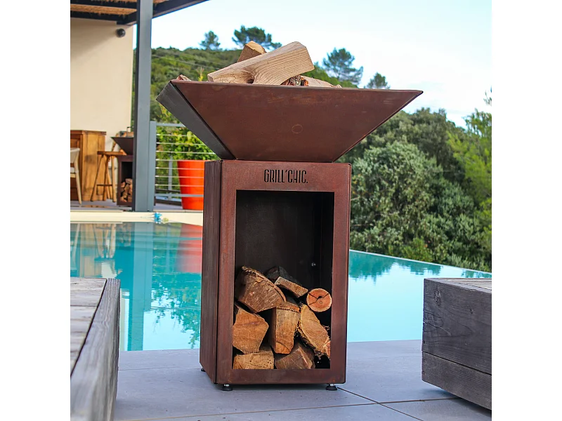 AUVERGNAT Simple Cuve Corten - Bol à feu rond - Sans rangement bois - Parfait pour une atmosphère chaleureuse et minimaliste