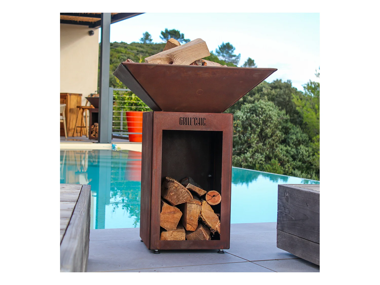 AUVERGNAT Simple Cuve Corten - Bol à feu rond - Sans rangement bois - Parfait pour une atmosphère chaleureuse et minimaliste