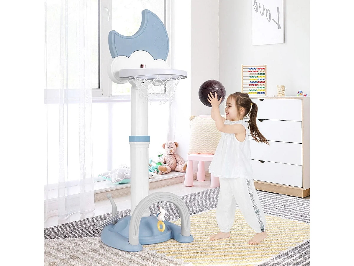 4 in 1 Kinder Basketballkorb Set mit Basketball & Fußball & Ringwurf Basketballständer Blau