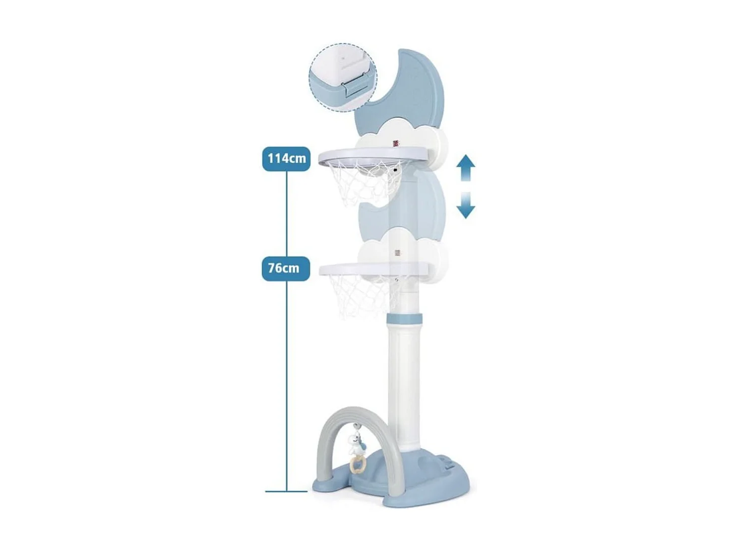 4 in 1 Kinder Basketballkorb Set mit Basketball & Fußball & Ringwurf Basketballständer Blau