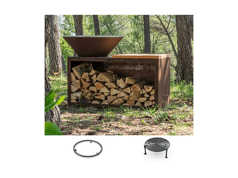 Pack Découverte Brasero TRADITIONNEL Simple Cuve Corten 83x90cm - Un brasero compact et authentique pour sublimer vos repas au feu de bois