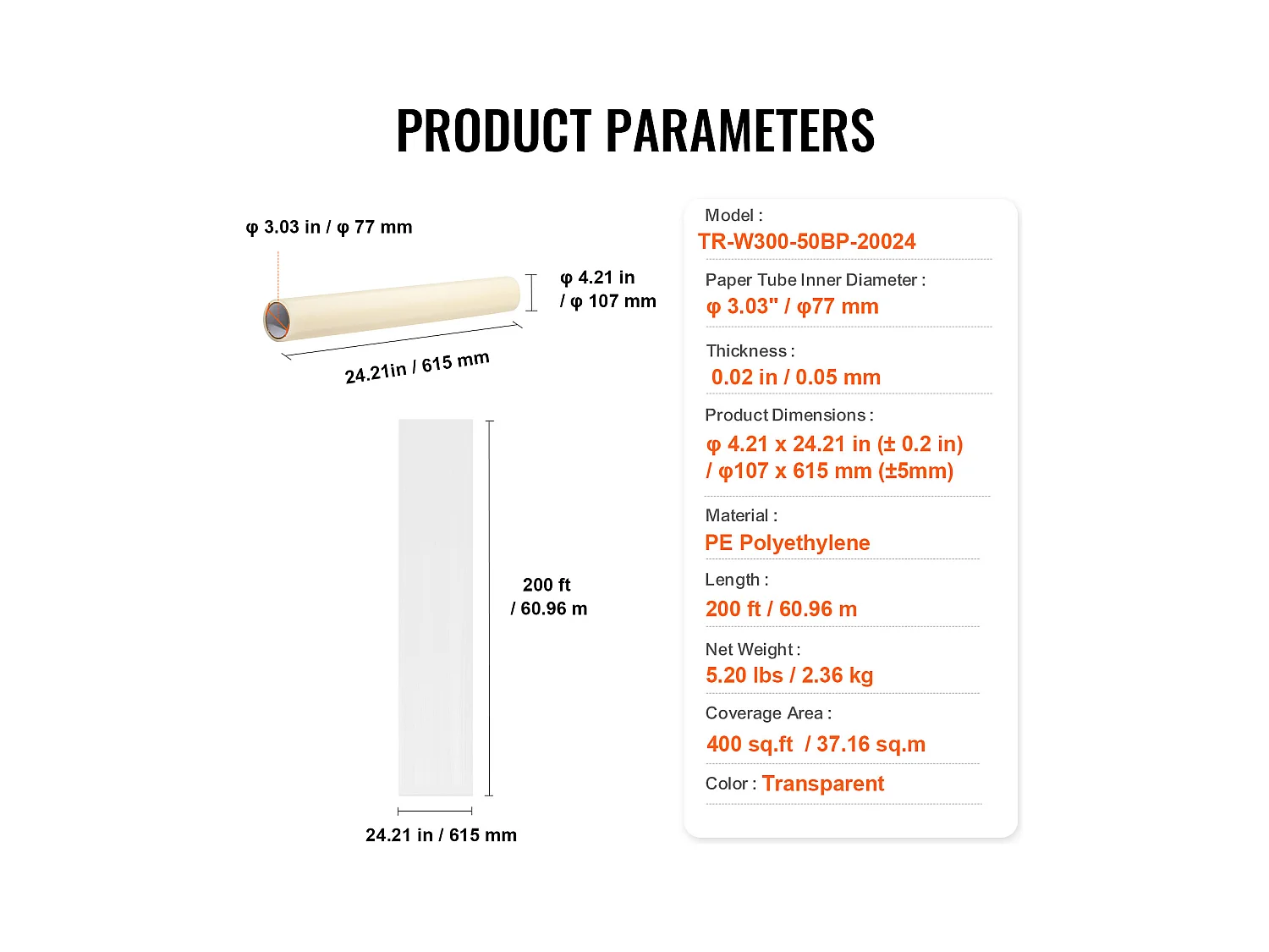 Film de Protection de Tapis, SucceBuy 61 cm × 60.96 m Film de Protection de Tapis Auto-adhésif, PE Mat Shield