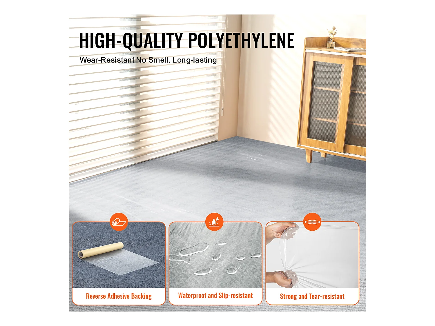 Film de Protection de Tapis, SucceBuy 61 cm × 60.96 m Film de Protection de Tapis Auto-adhésif, PE Mat Shield