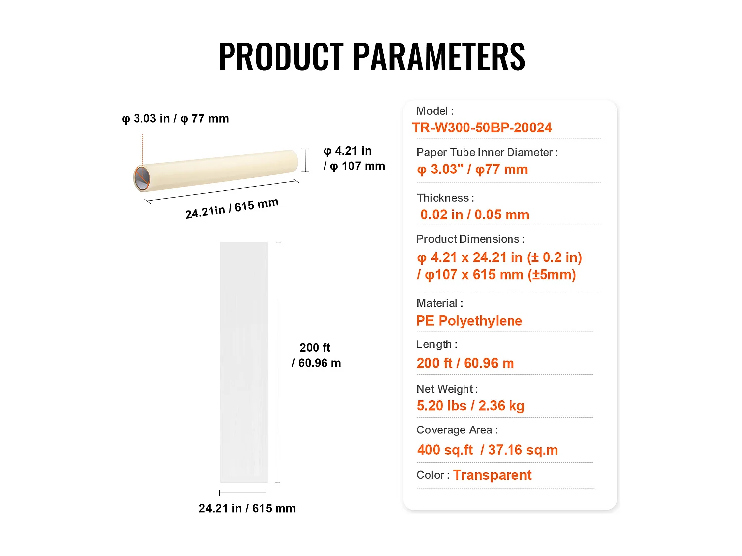 Film de Protection de Tapis, SucceBuy 61 cm × 60.96 m Film de Protection de Tapis Auto-adhésif, PE Mat Shield