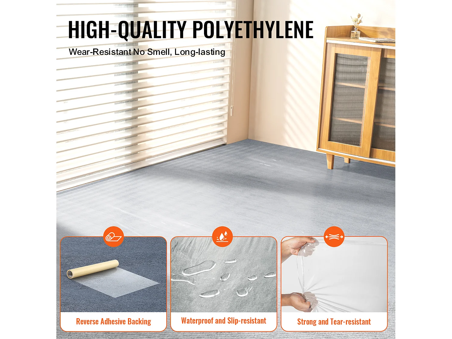 Film de Protection de Tapis, SucceBuy 61 cm × 60.96 m Film de Protection de Tapis Auto-adhésif, PE Mat Shield