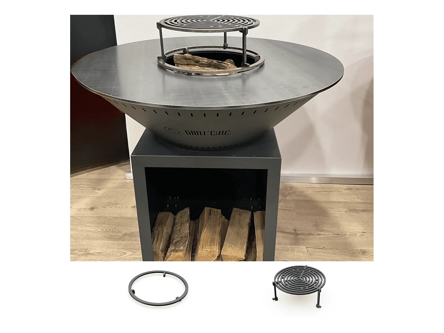 Pack Découverte Brasero CLASSIQUE Double Cuve Acier Thermolaqué 103x90 cm - Gris Anthracite - Un design moderne et sobre pour sublimer votre cuisine extérieure au