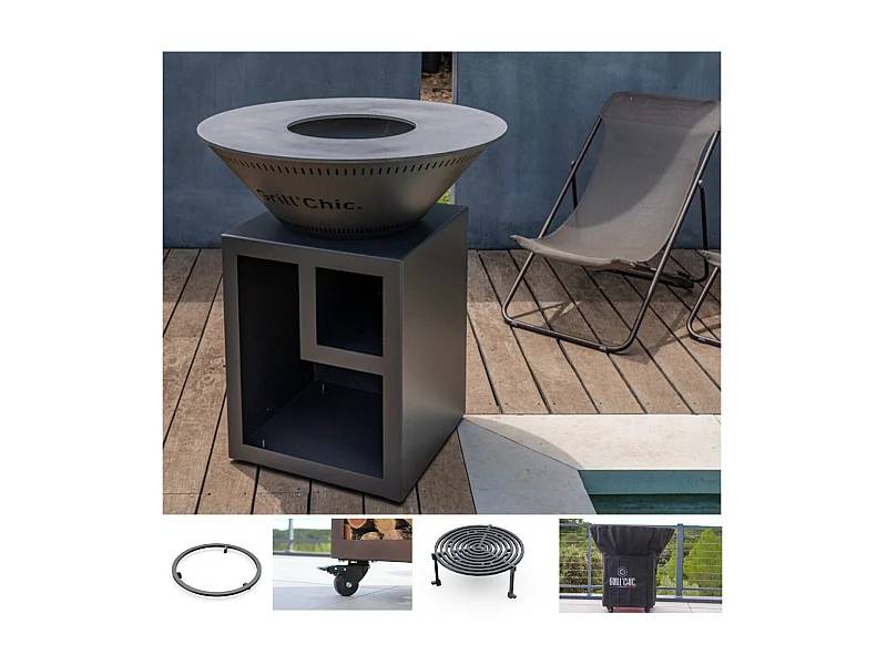 Pack Brasero Printemps CLASSIQUE Double Cuve Aluminum 103x90cm - Anthracite - Idéal pour un extérieur moderne et raffiné