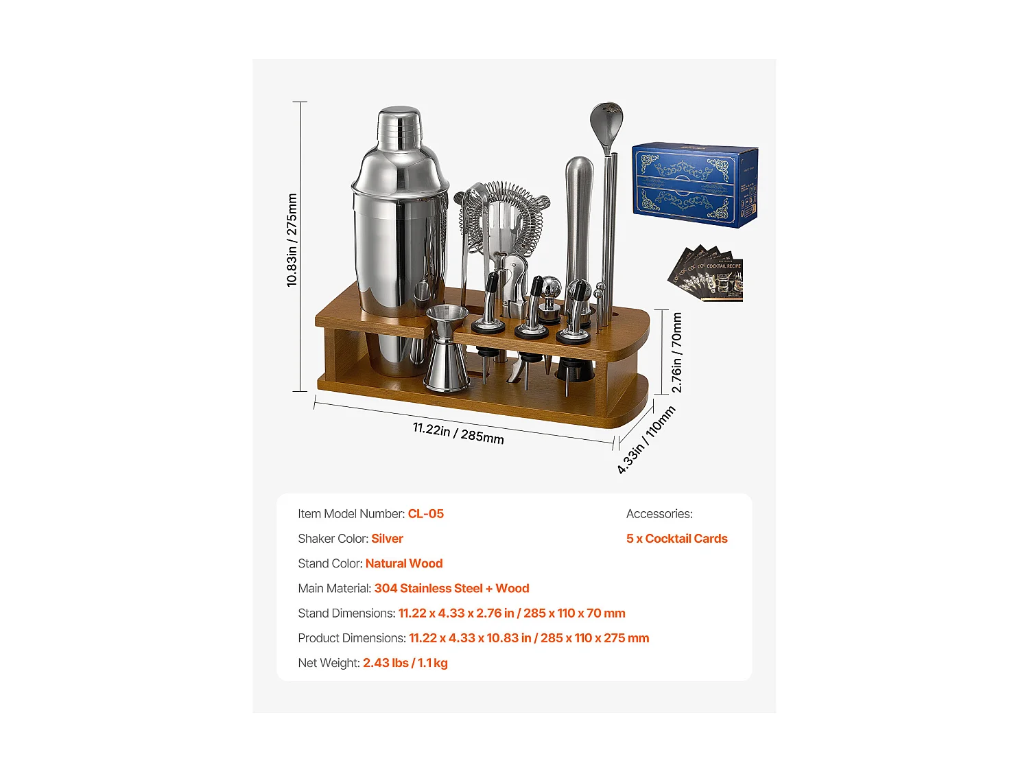 Cocktail SucceBuy Set Barman Kit Shaker da Cocktail in Acciaio Inox 18 Pezzi Argento