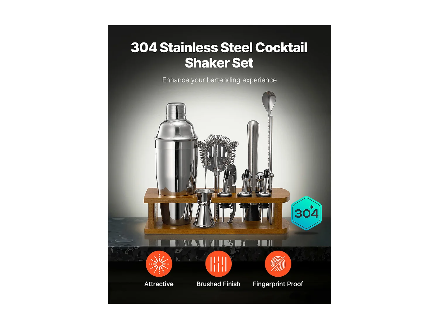 Cocktail SucceBuy Set Barman Kit Shaker da Cocktail in Acciaio Inox 18 Pezzi Argento