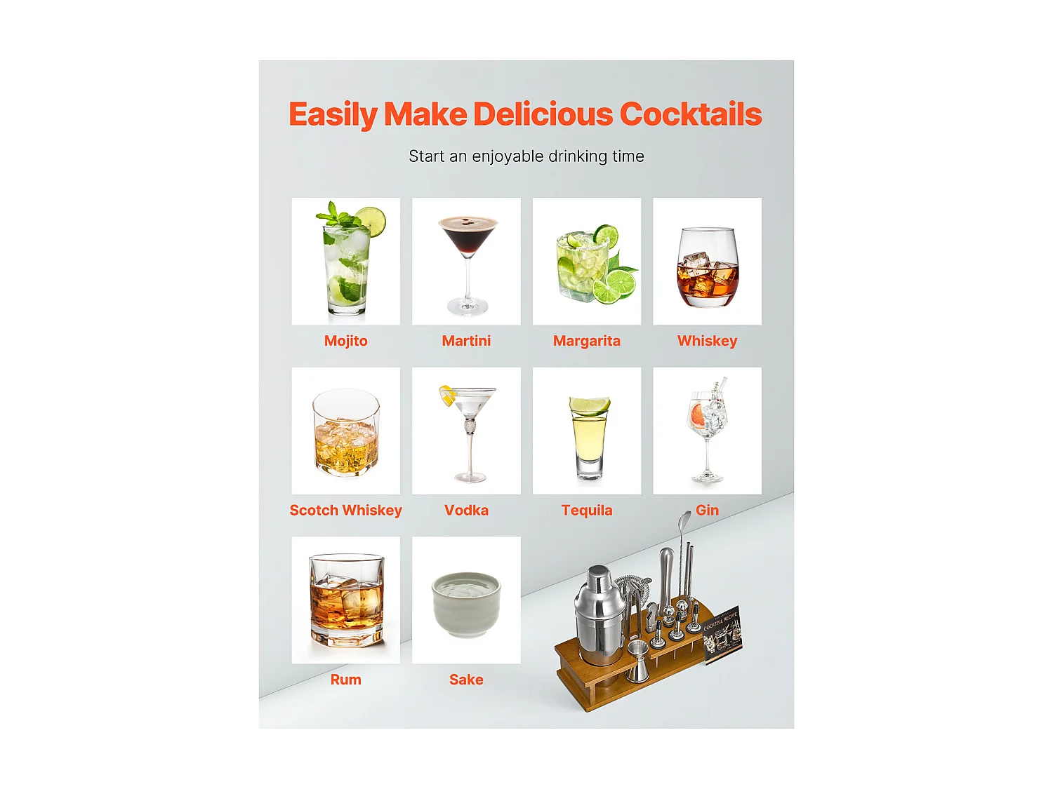 Cocktail SucceBuy Set Barman Kit Shaker da Cocktail in Acciaio Inox 18 Pezzi Argento