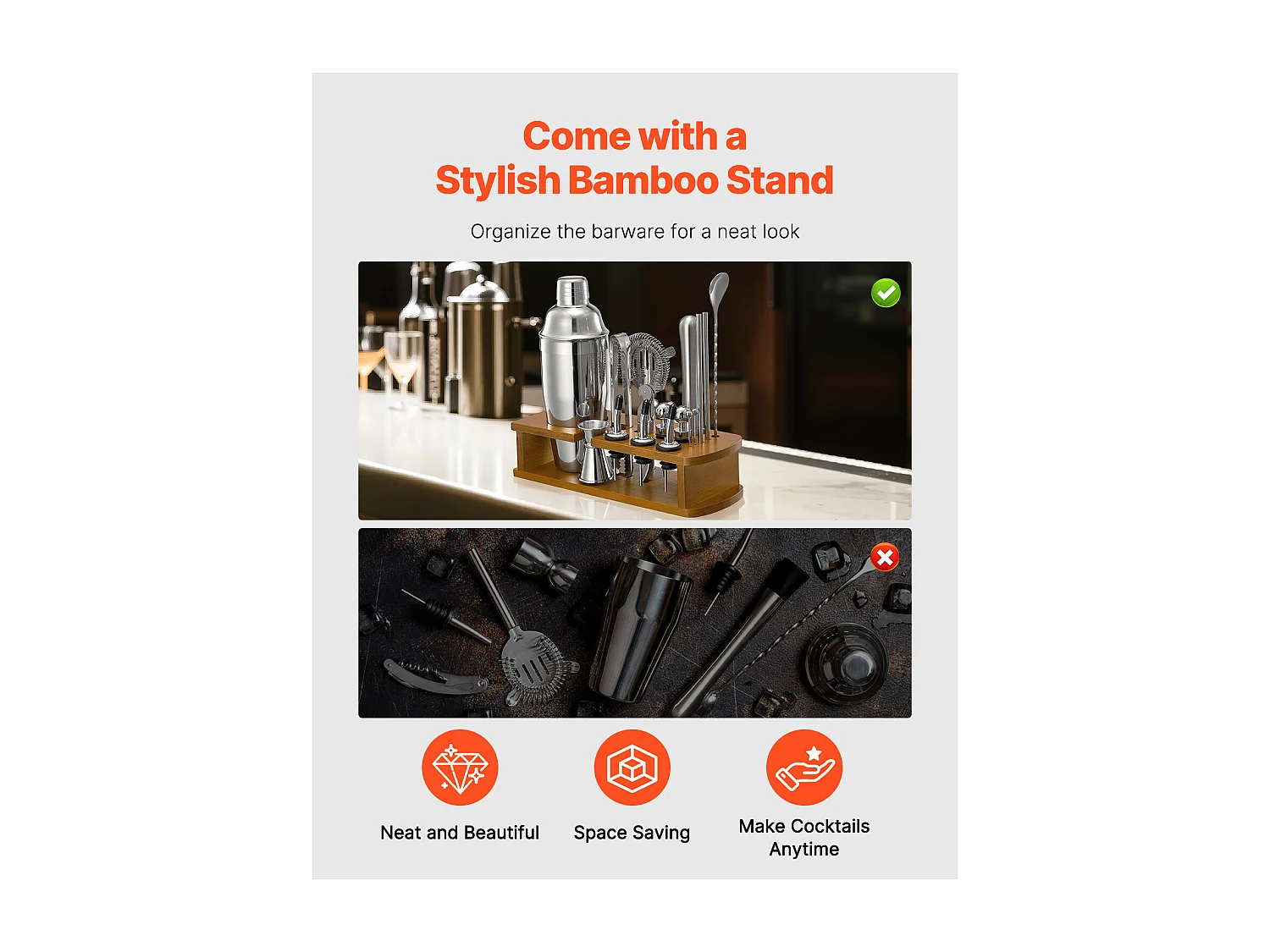 Cocktail SucceBuy Set Barman Kit Shaker da Cocktail in Acciaio Inox 18 Pezzi Argento