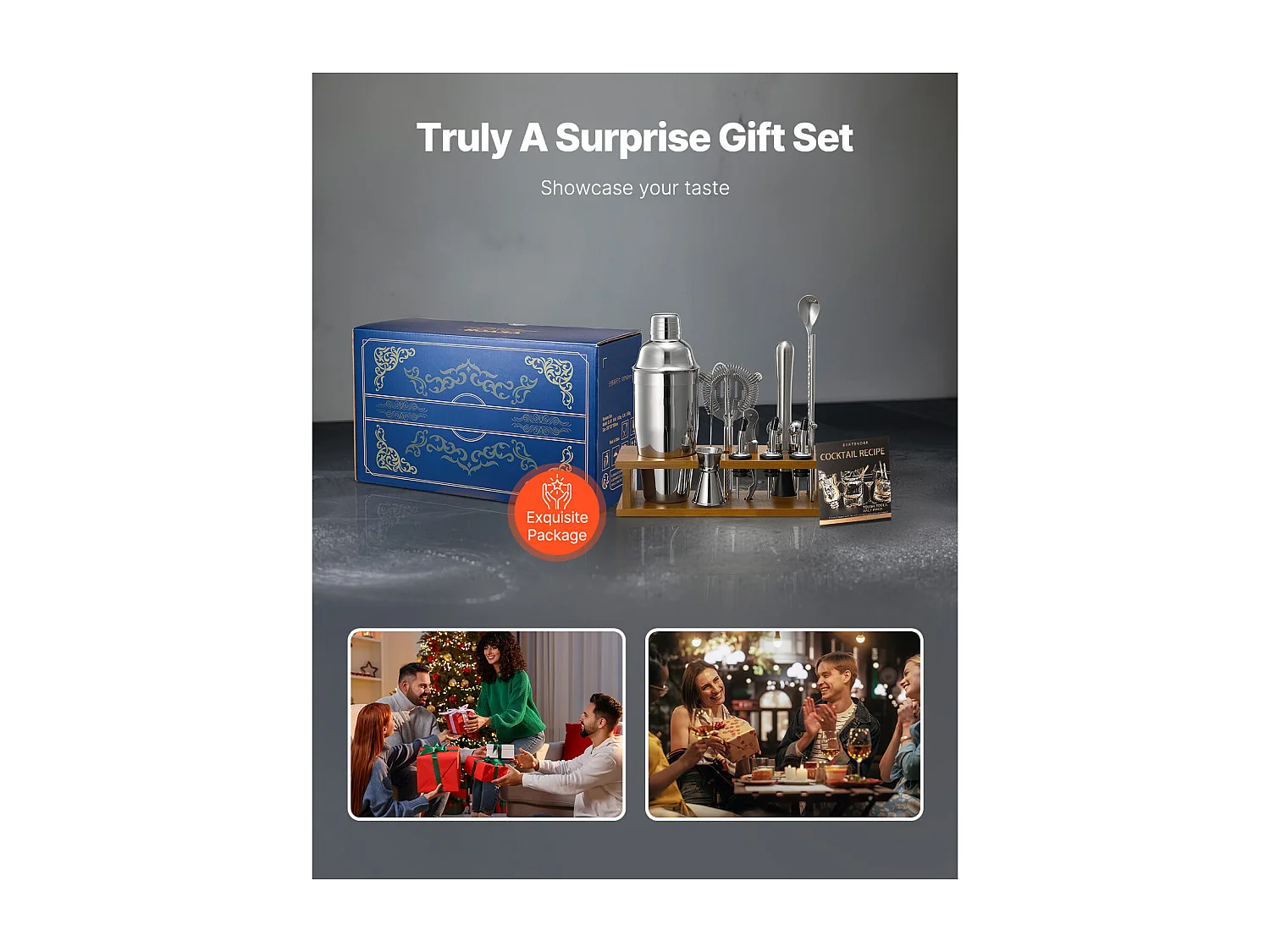 Cocktail SucceBuy Set Barman Kit Shaker da Cocktail in Acciaio Inox 18 Pezzi Argento