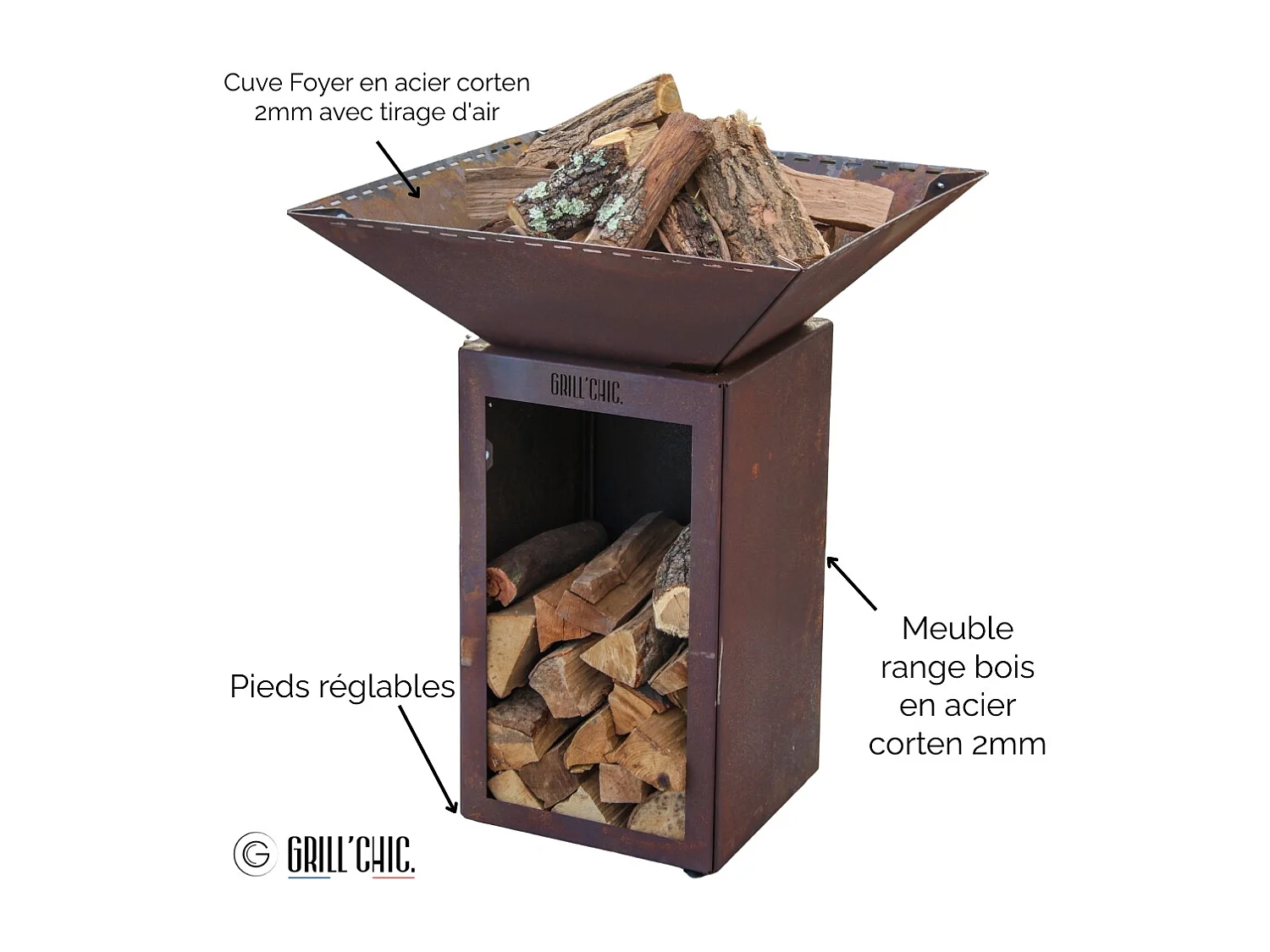 Bol A Feu Cevenol Corten Bois Carre 74 Simple Cuve