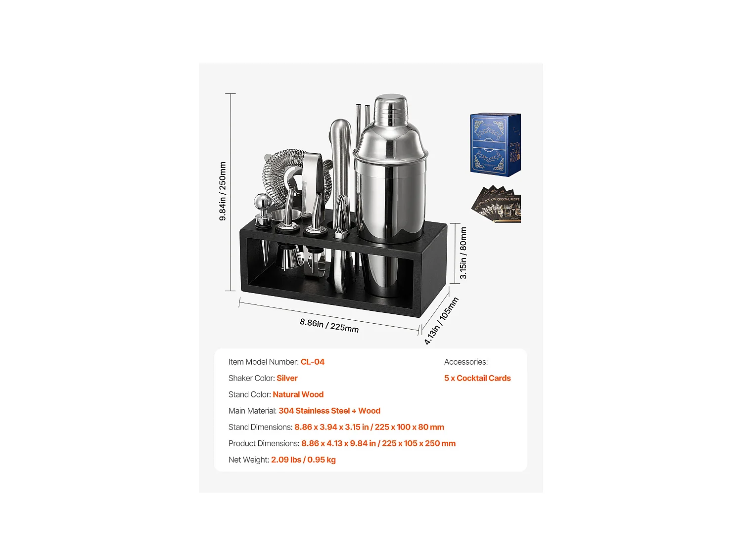 Cocktail SucceBuy Set Barman Kit Shaker da Cocktail in Acciaio Inox 13 Pezzi Argento