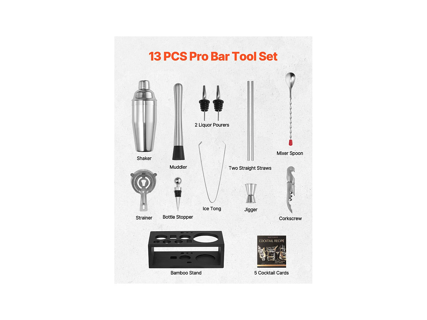 Cocktail SucceBuy Set Barman Kit Shaker da Cocktail in Acciaio Inox 13 Pezzi Argento