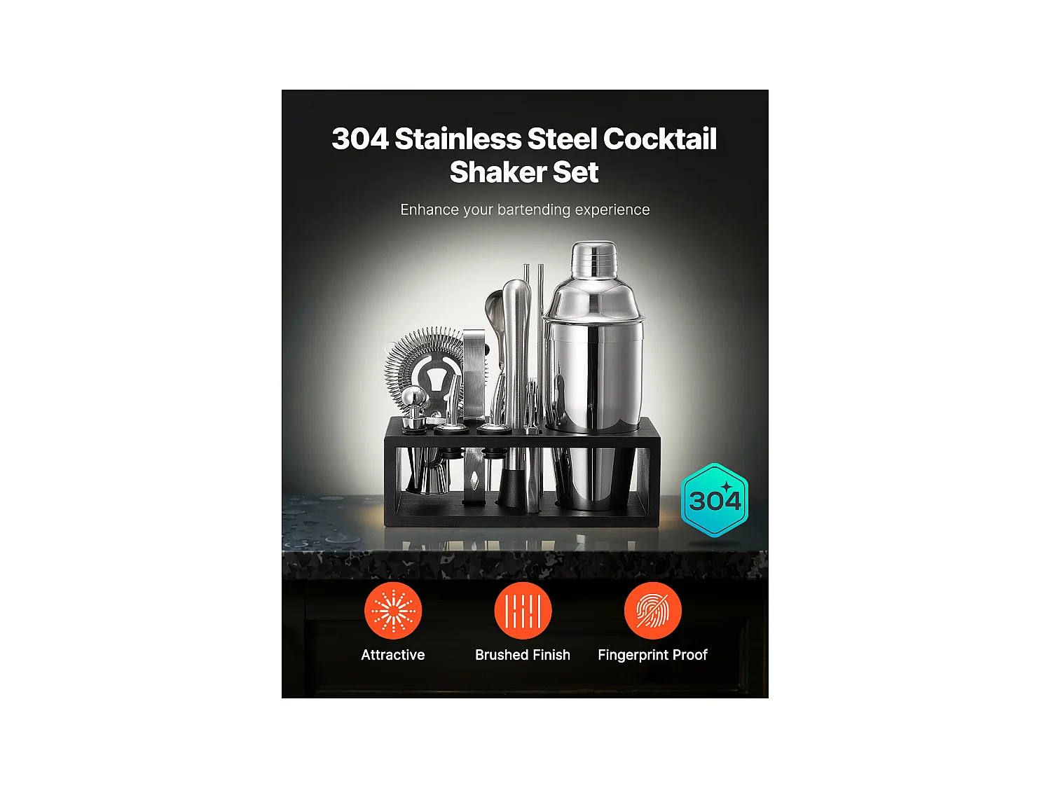 Cocktail SucceBuy Set Barman Kit Shaker da Cocktail in Acciaio Inox 13 Pezzi Argento