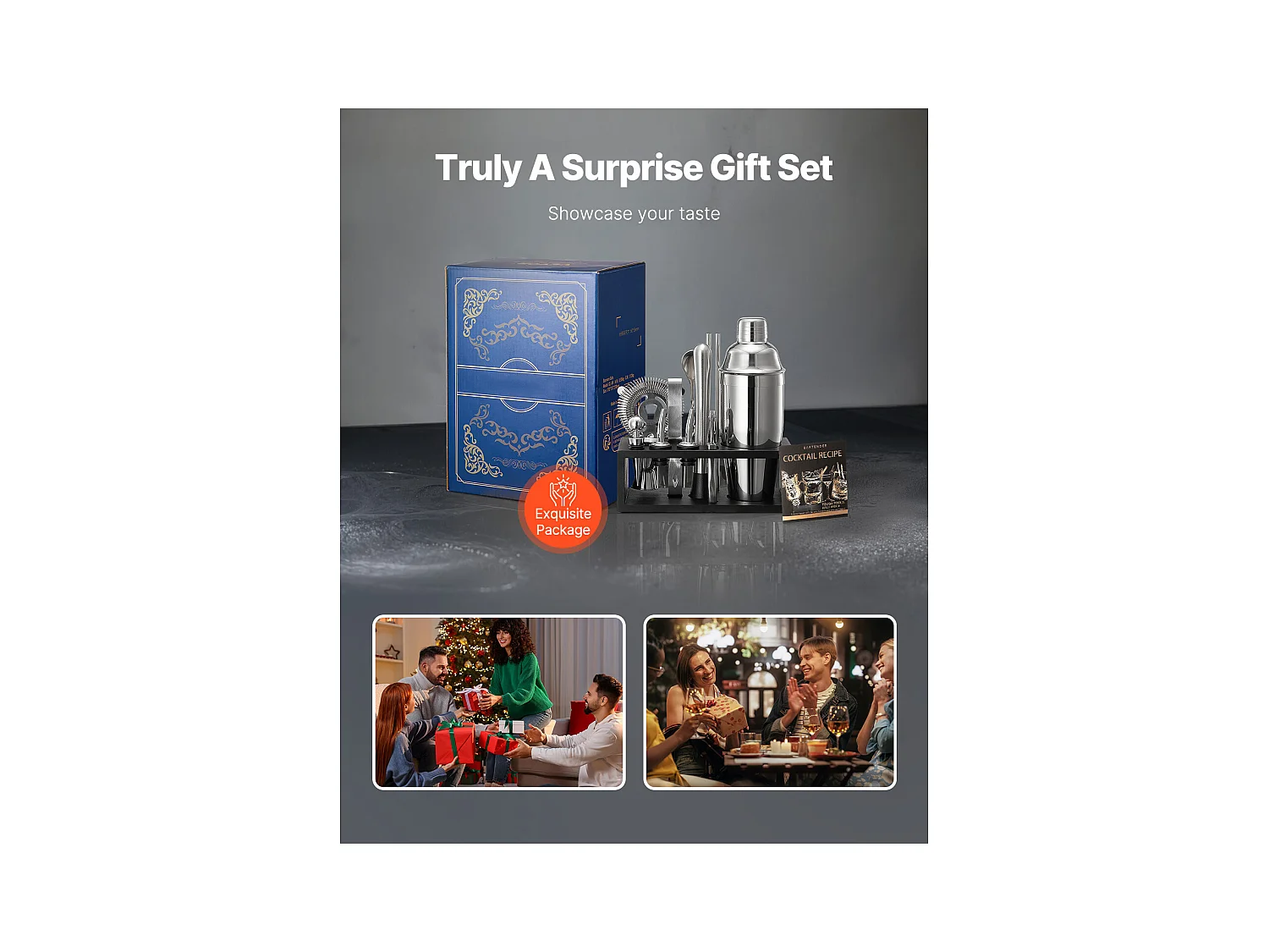 Cocktail SucceBuy Set Barman Kit Shaker da Cocktail in Acciaio Inox 13 Pezzi Argento